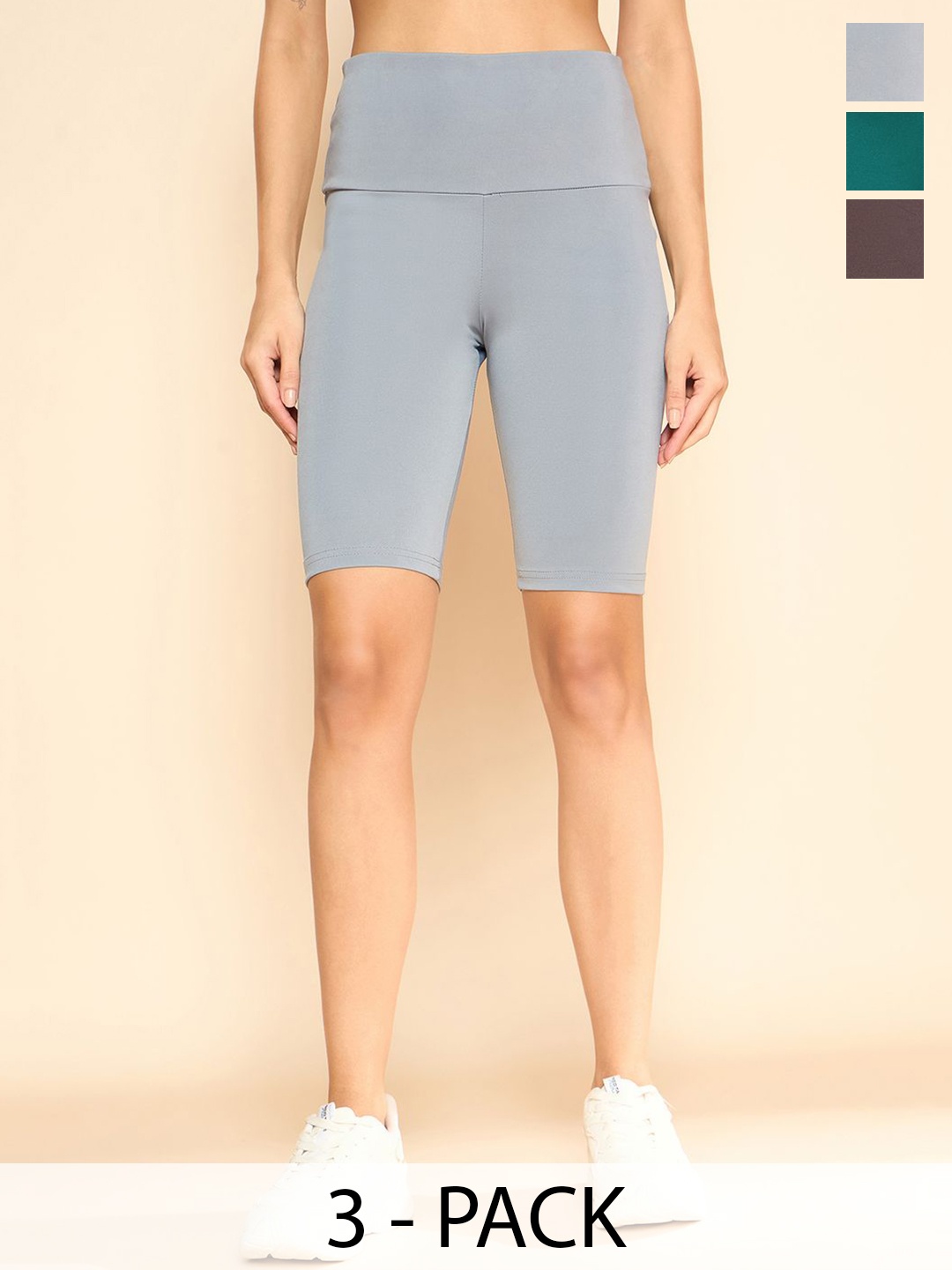

COLOR CAPITAL Pack Of 3 Women Antimicrobial Above Knee Gym Tights, Grey