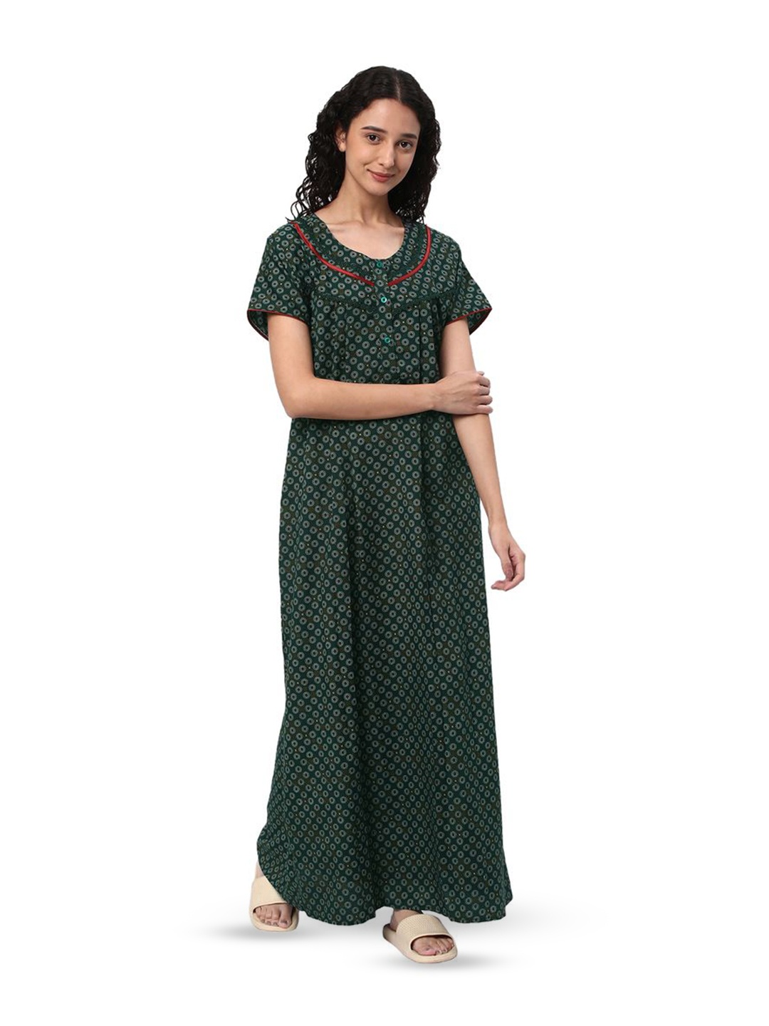 

KOVIRA Printed Maxi Nightdress, Green