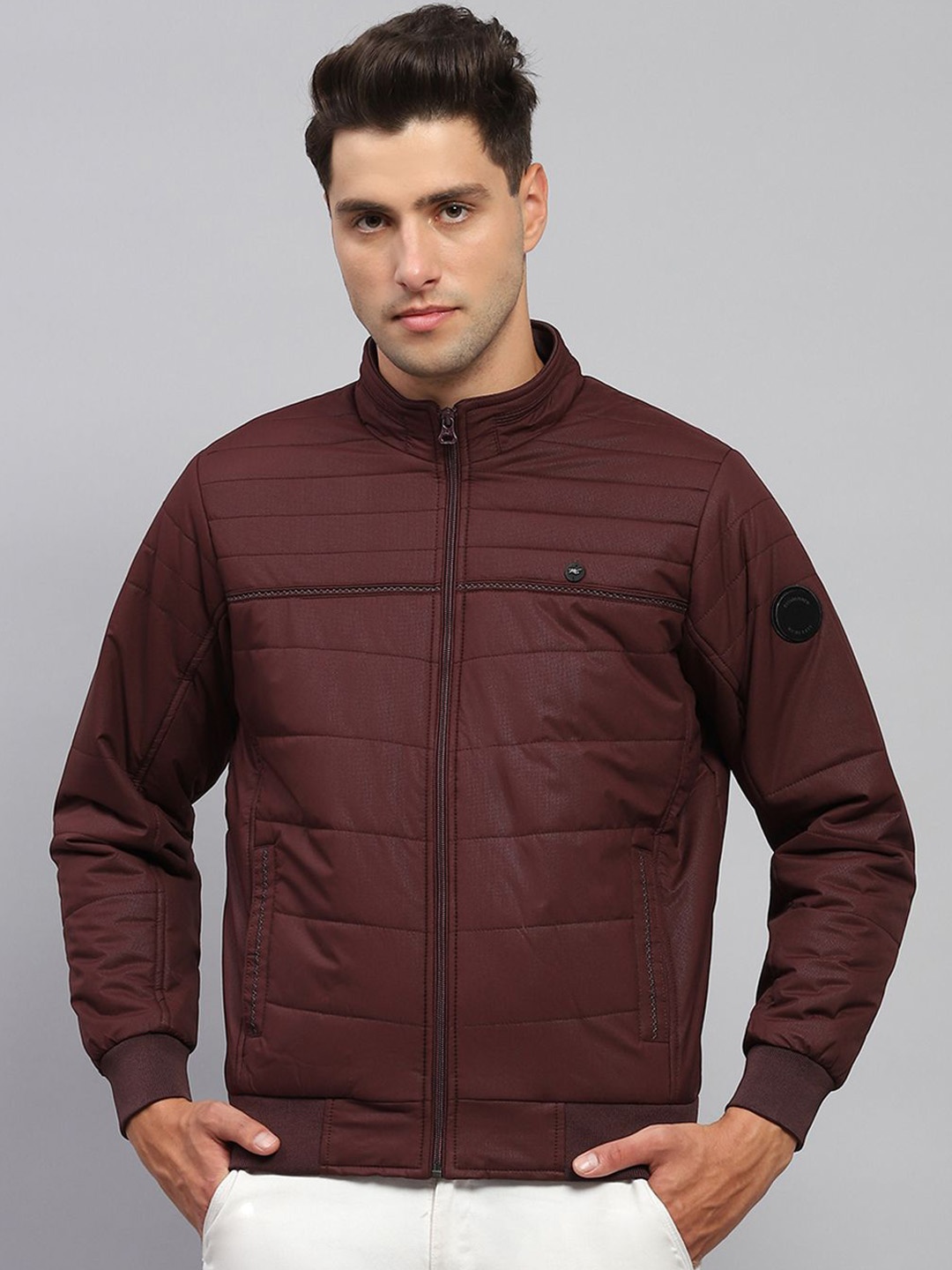 

Monte Carlo Men Solid Mock Neck Padded Jacket, Maroon