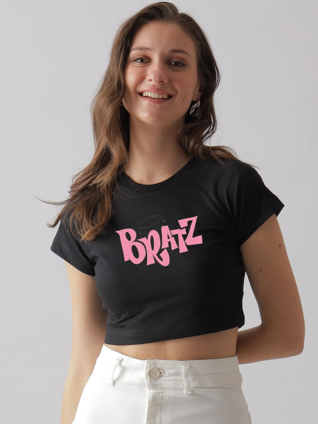 

BOTNIA Printed Cotton Crop Top, Black