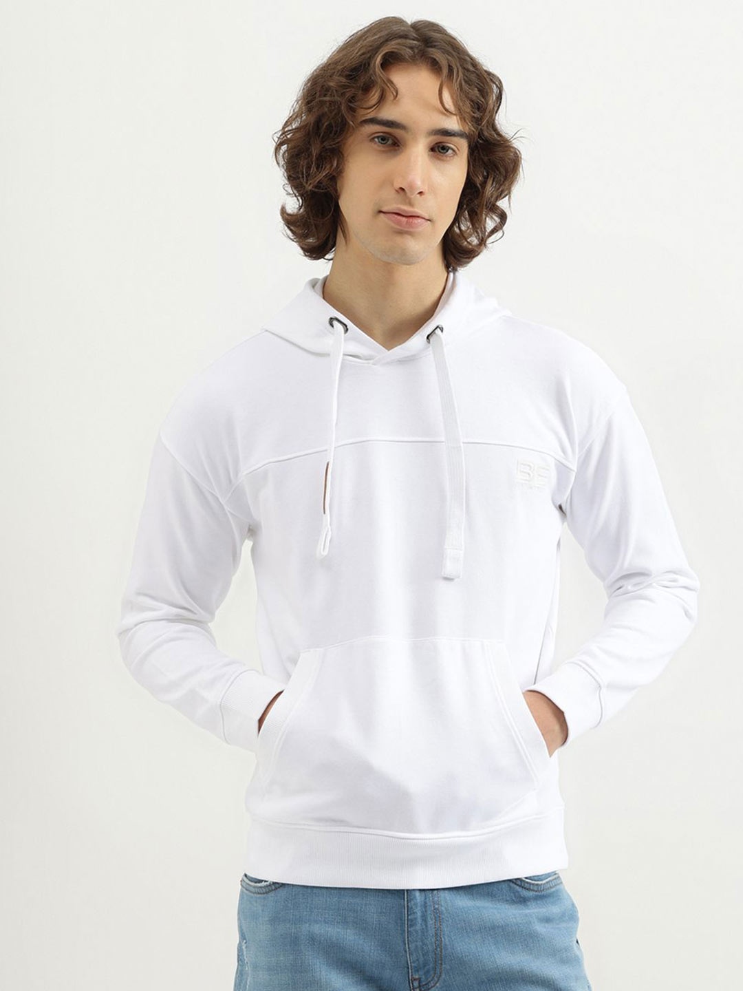 

United Colors of Benetton Men Solid Hood Cotton Pullover Sweatshirt, White