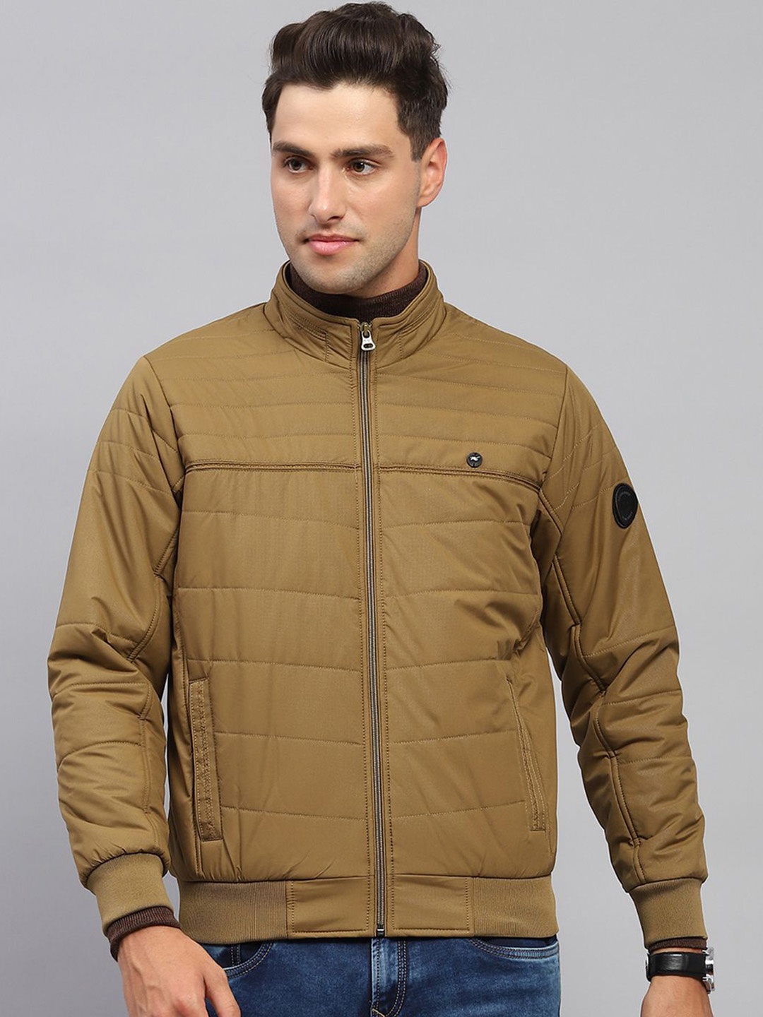 

Monte Carlo Men Mock Collar Solid Casual Padded Jacket, Khaki