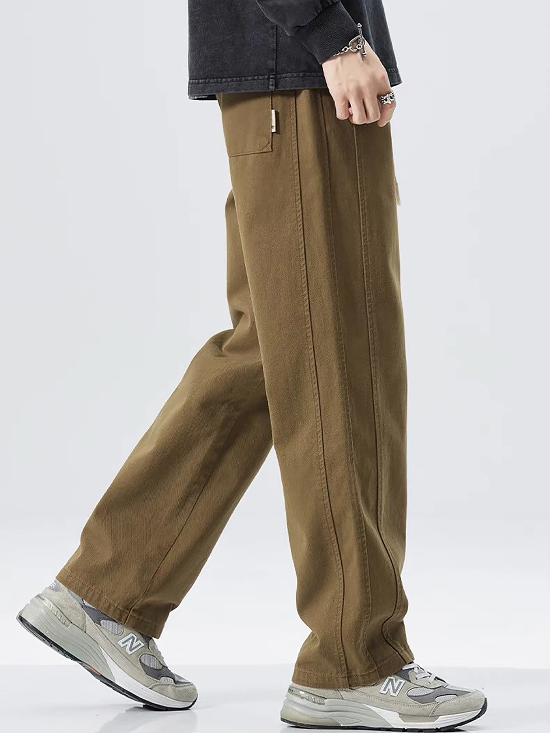 

StyleCast x Revolte Men Straight Fit Easy Wash Pleated Chinos Trousers, Brown