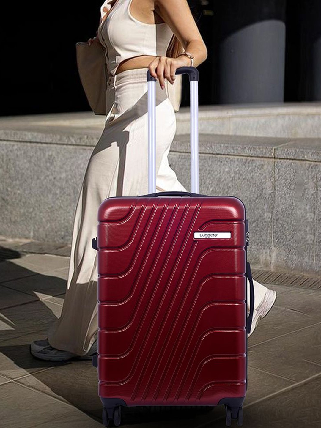 

Luggero Unisex Set Of 2 Textured Hard Sided 360-Degree Rotation Trolley Bags, Red