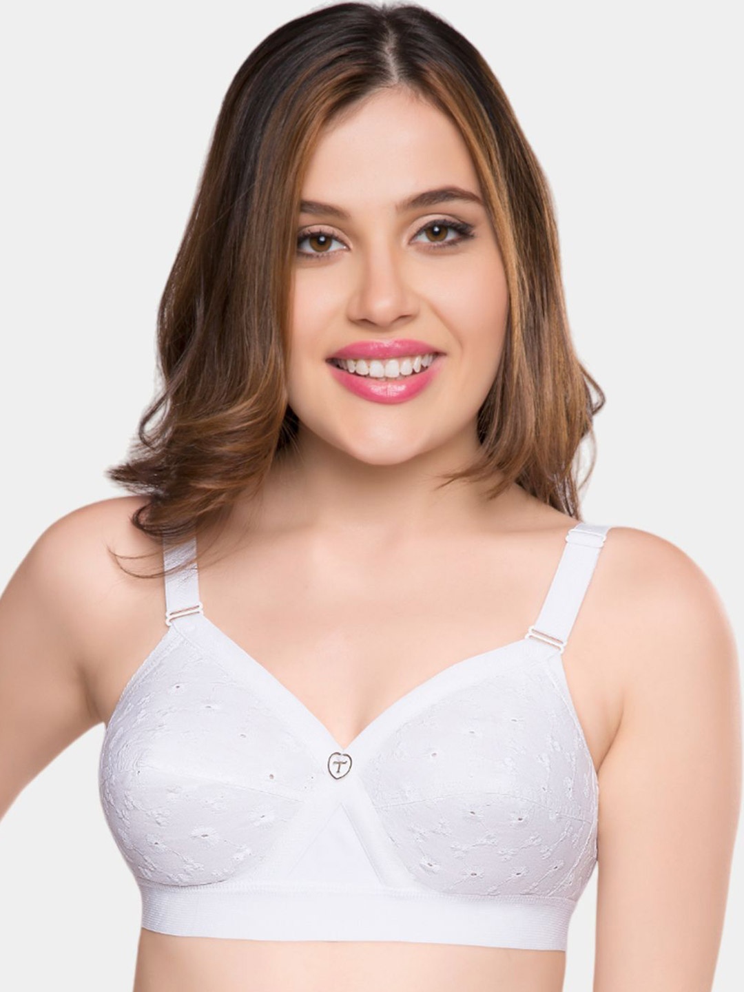 

Trylo Krutika Chikan Pure Cotton Non-Padded Non-Wired Full Coverage Bra, White