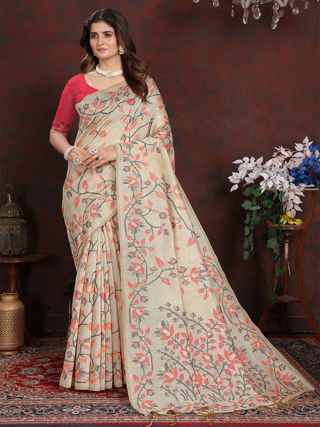 

MAHALASA Ethnic Motifs Pure Cotton Saree, Pink