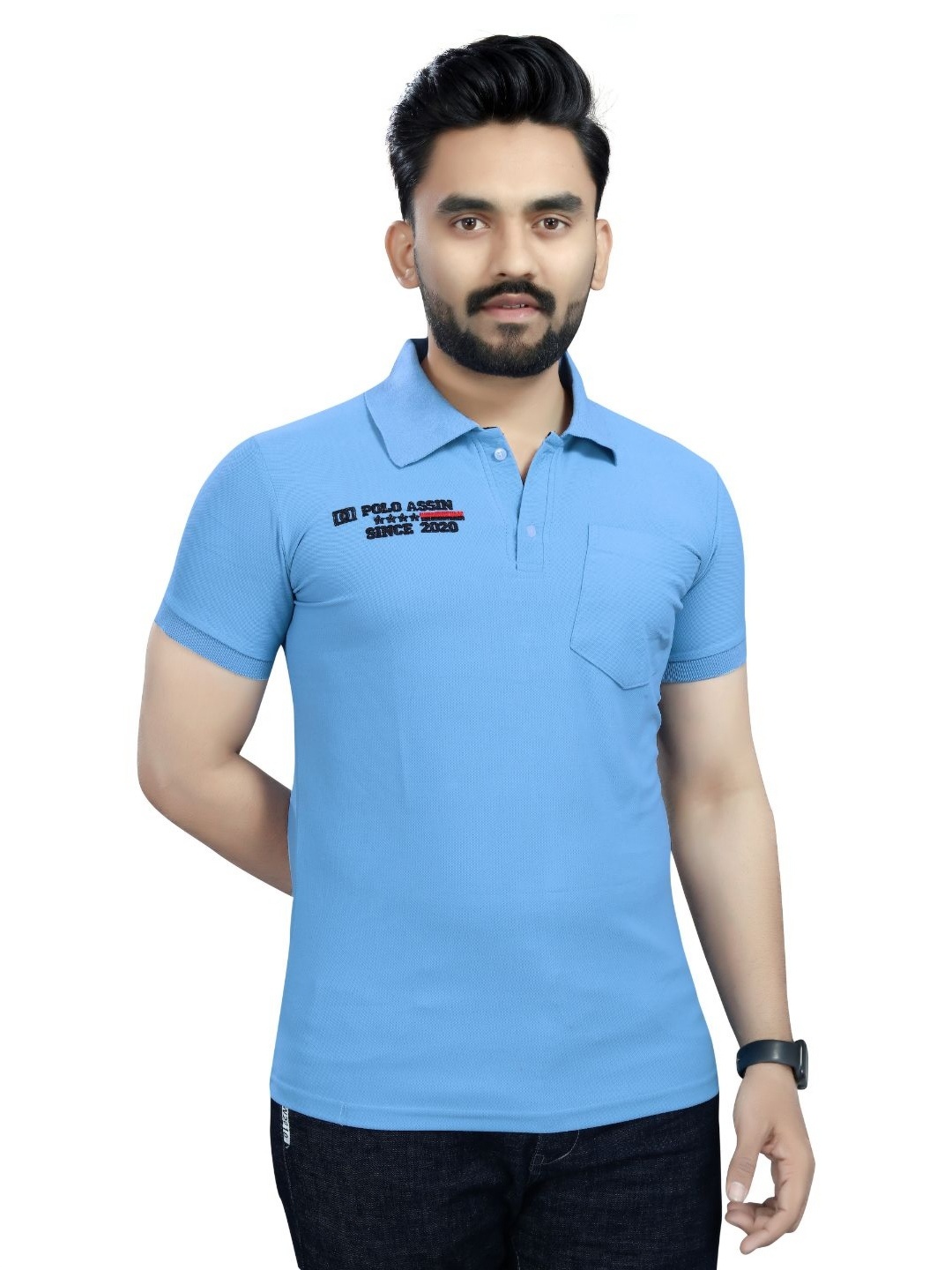 

DYRECTDEALS Men Solid Polo Collar T-shirt, Blue