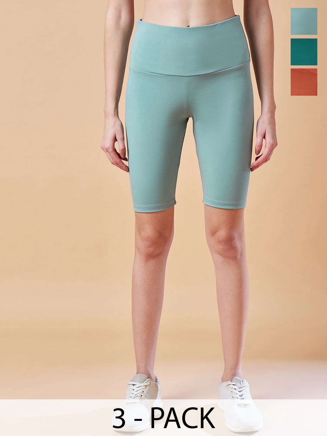 

COLOR CAPITAL Women Pack Of 3 High Rise Above Knee Cycling Tights, Green
