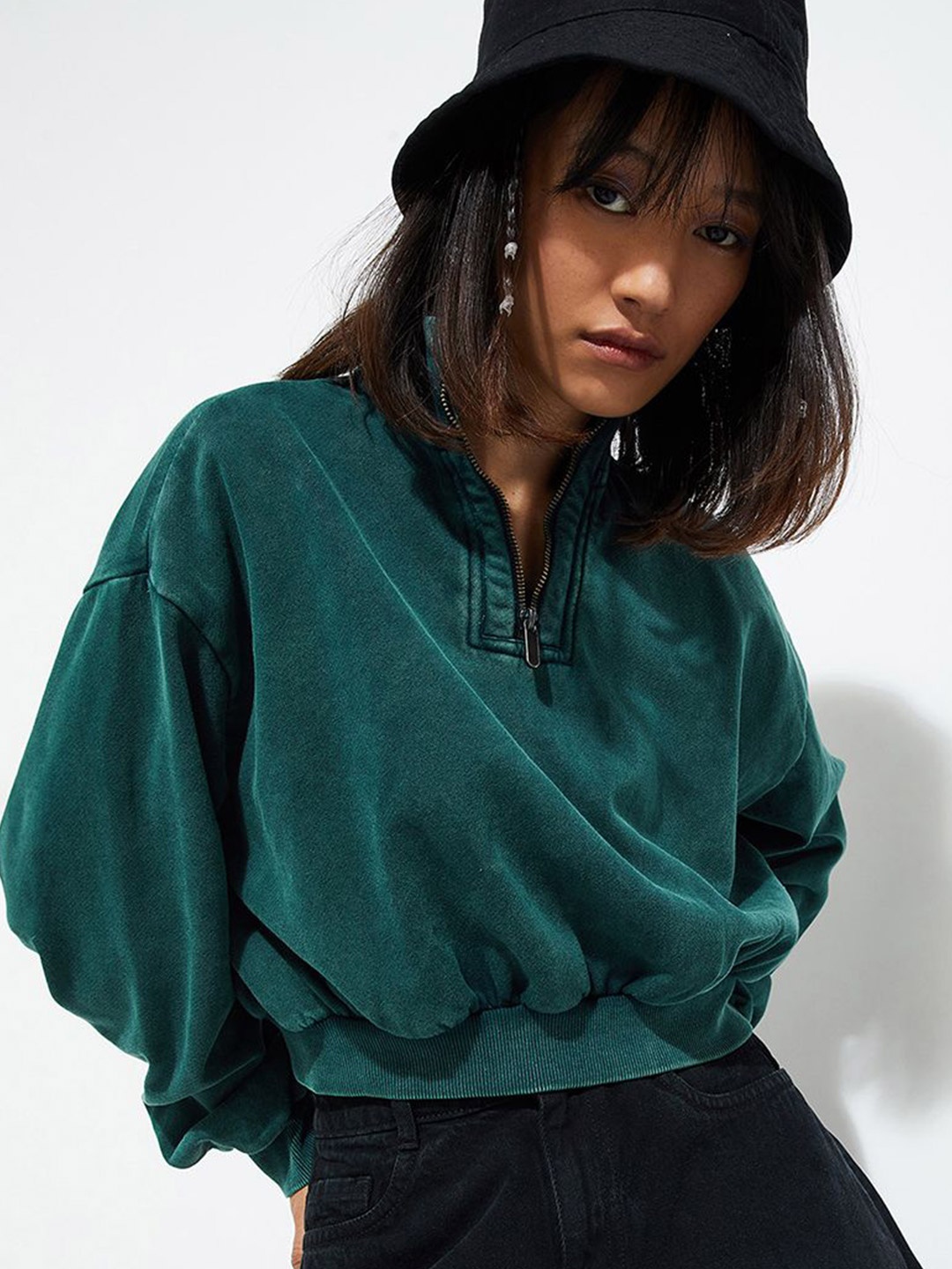 

max URB_N Women Acid-Wash Sweatshirt, Teal