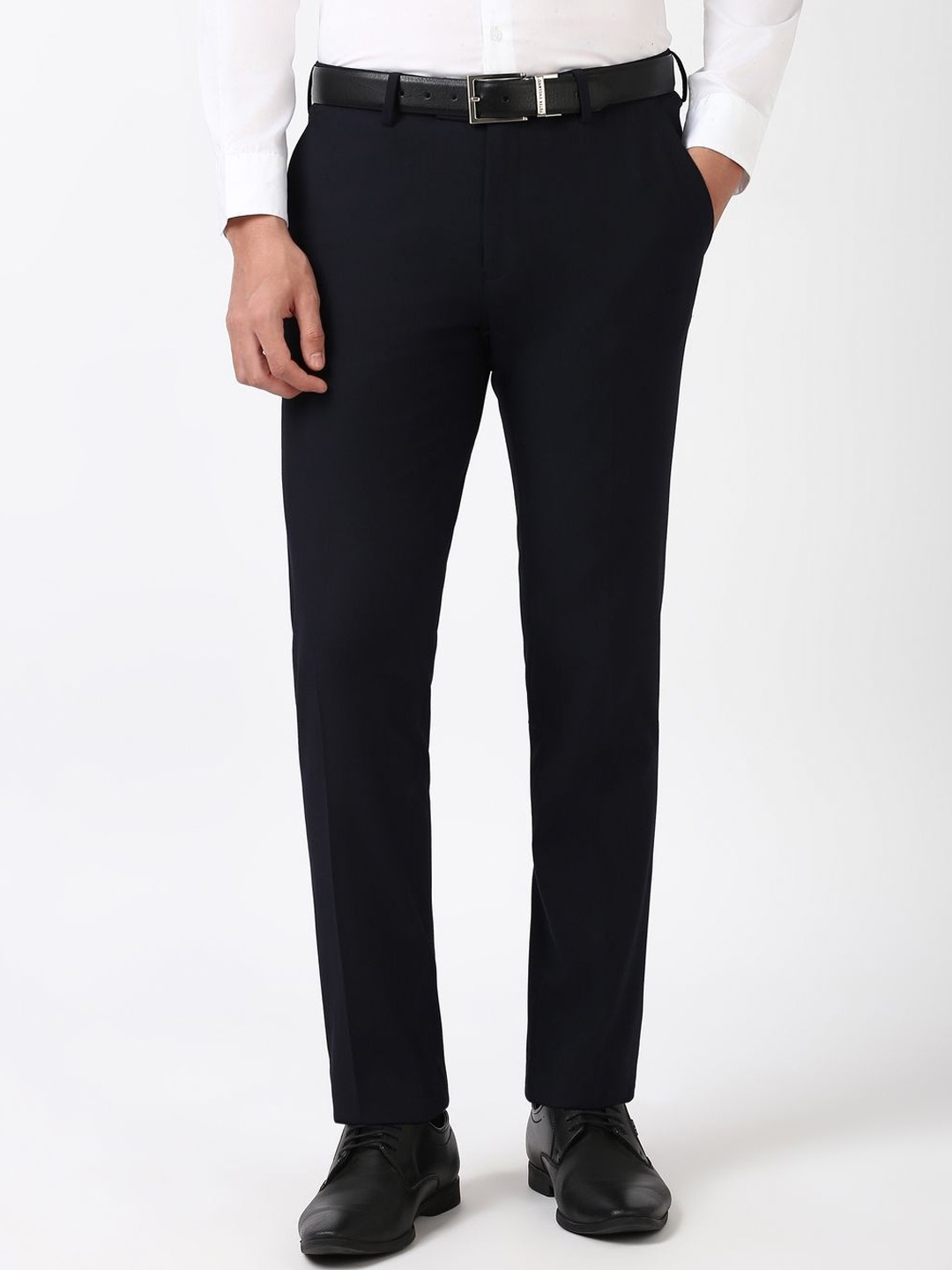 

Peter England Men Mid-Rise Slim Fit Formal Trousers, Black