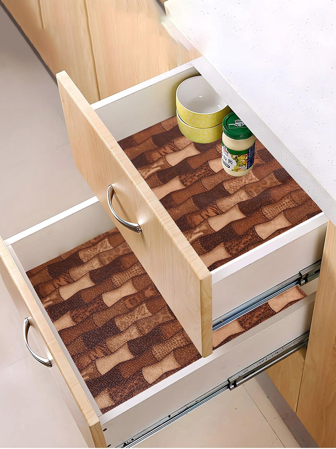 

Kuber Industries Brown 2 Pieces Damru Printed Shelf Liner