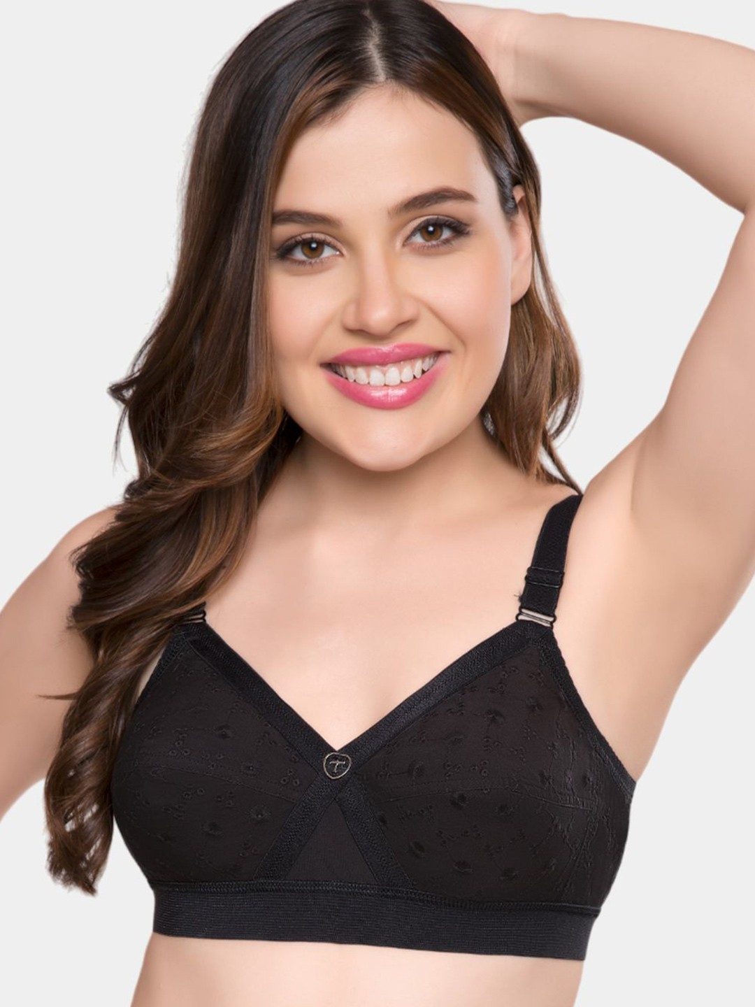 

Trylo Krutika Chikan Pure Cotton Non-Padded Non-Wired Full Coverage Bra, Black