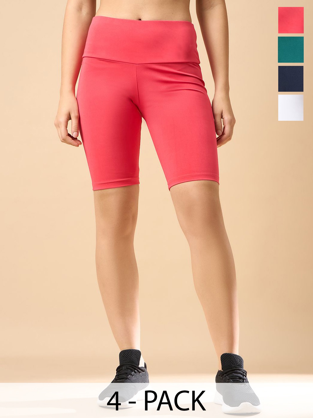 

COLOR CAPITAL Women Pack of 4 Slim-Fit Above Knee Tights, Pink