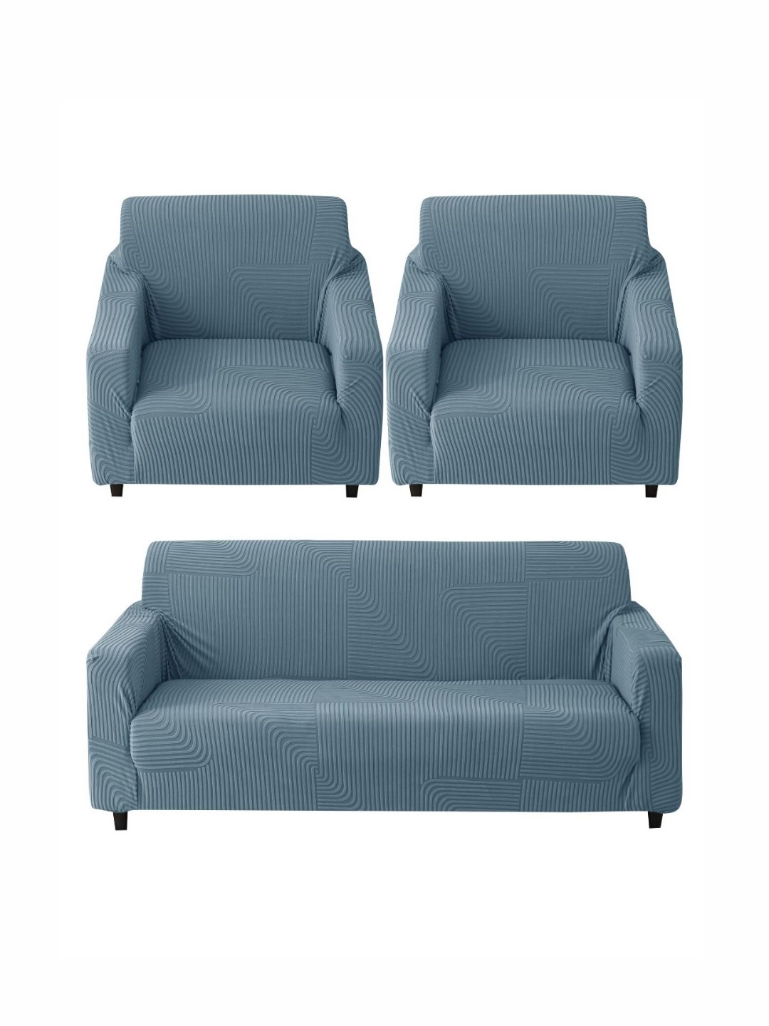 

HOUSE OF QUIRK Jacquard 3 Pieces 3-Seater + 1 Seater + 1 Seater Sofa Covers, Blue