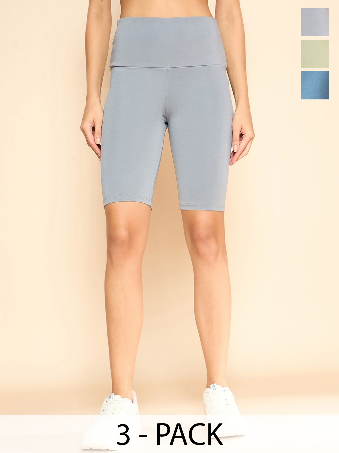

COLOR CAPITAL Pack Of 3 Solid Slim-Fit Above Knee Tights, Grey