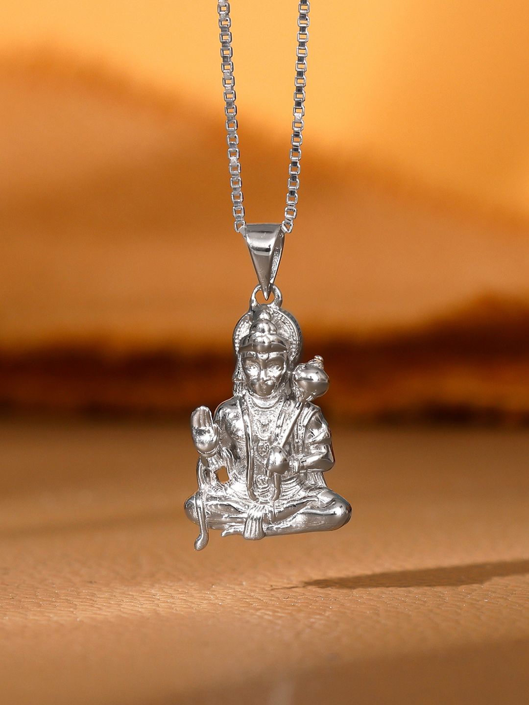 

GIVA Men 925 Sterling Silver Rhodium-Plated Bajrangbali Pendant with Chain