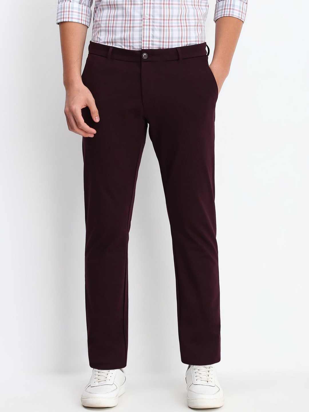 

Allen Solly Men Solid Slim Fit Trousers, Purple