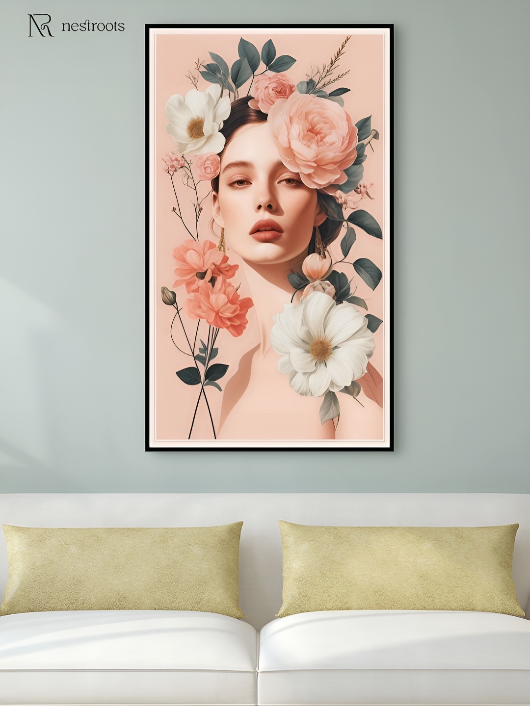 

nestroots Pink & White Floral Serenity Lady in Portrait Canvas Painting Wall Art