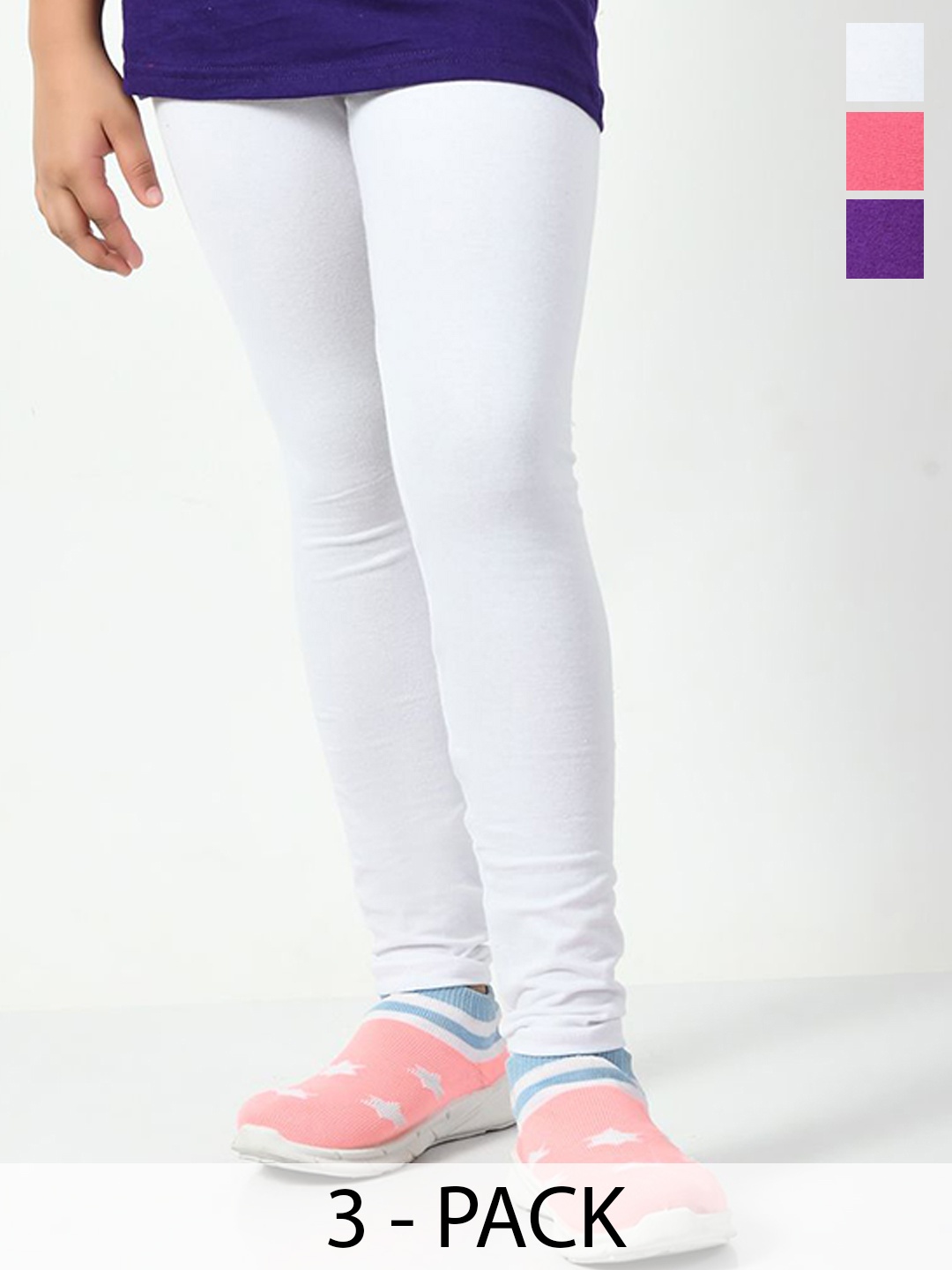 

KAYU Girls Cotton Pack Of 3 Ankle-Length Lenggings, White