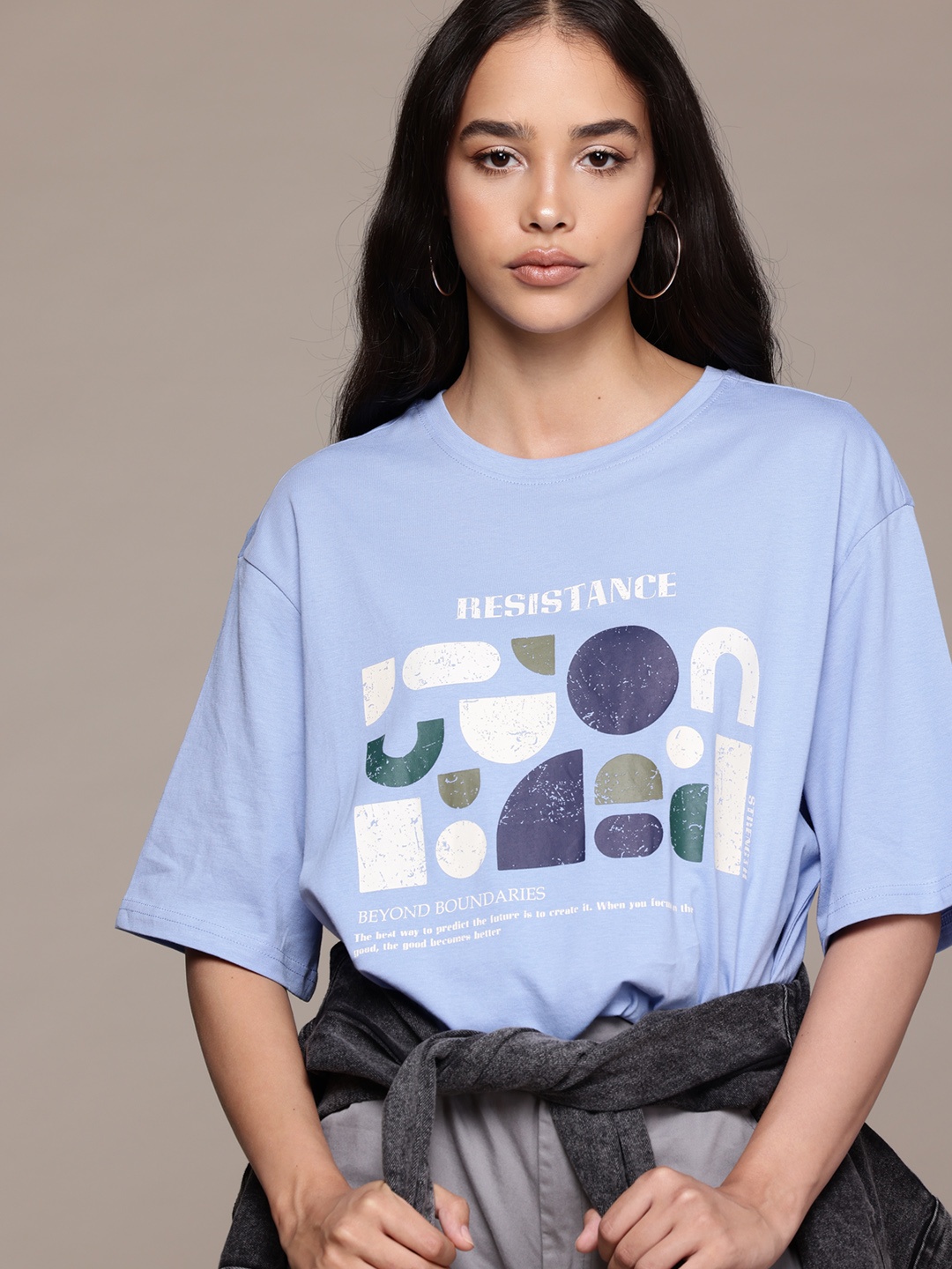 

The Roadster Lifestyle Co. Printed Pure Cotton Oversized T-shirt, Blue