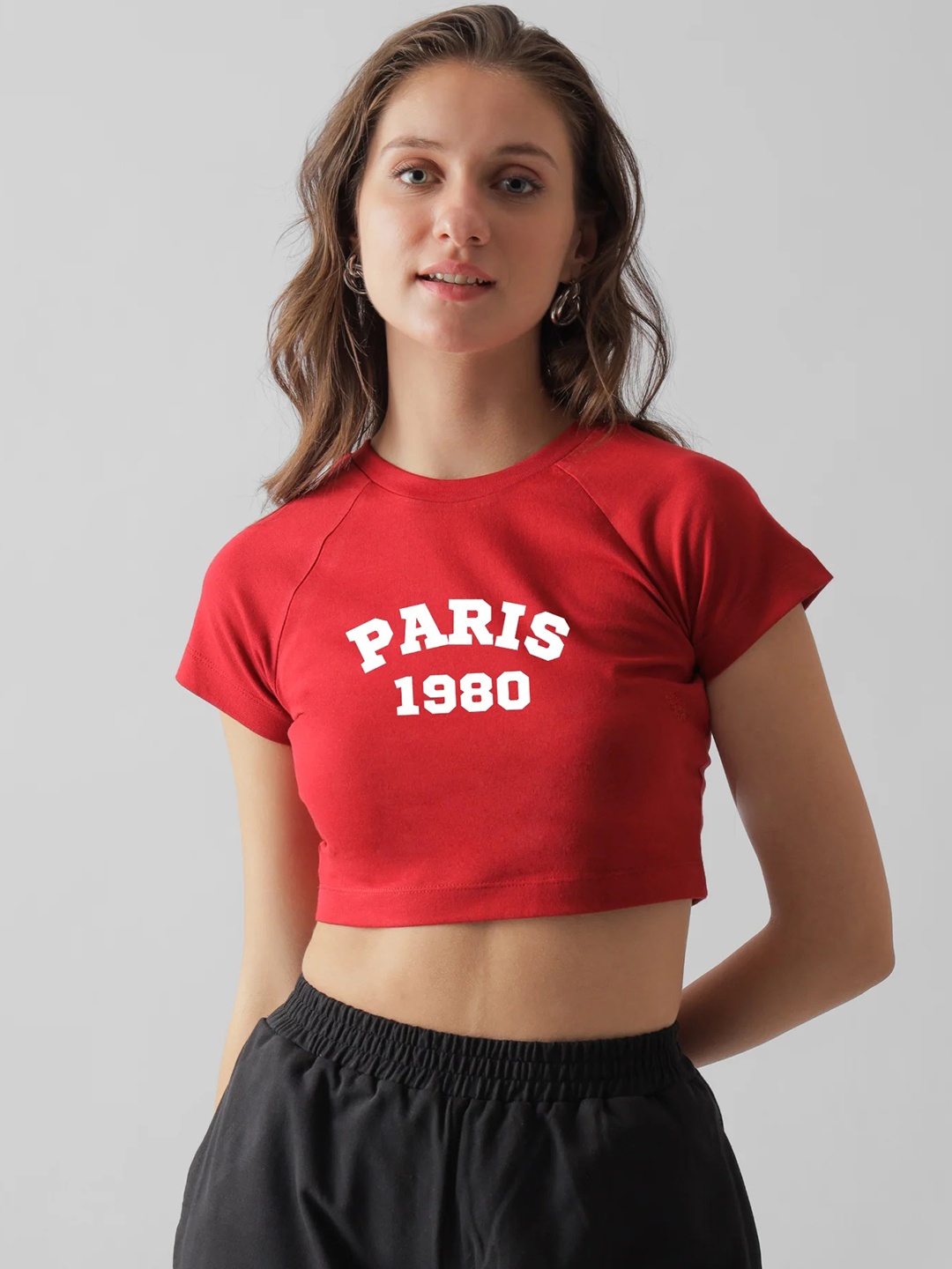 

BOTNIA Print Cotton Crop Top, Red