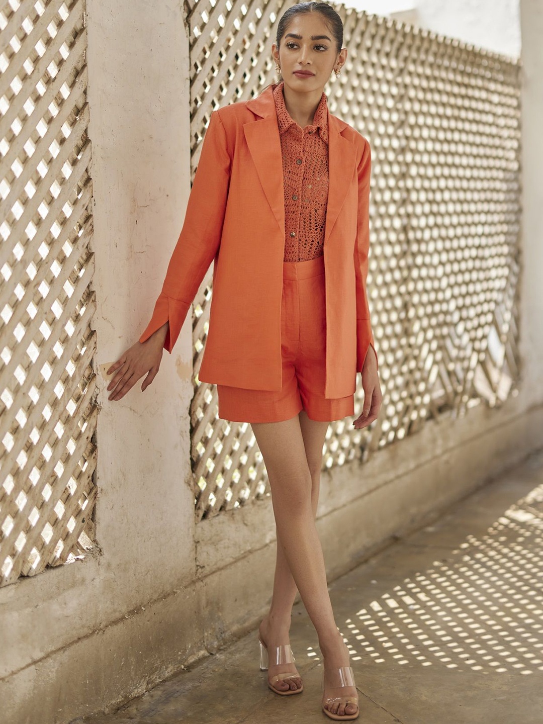 

BETRUE Women Geometric Polycotton Longline Parka Jacket, Rust