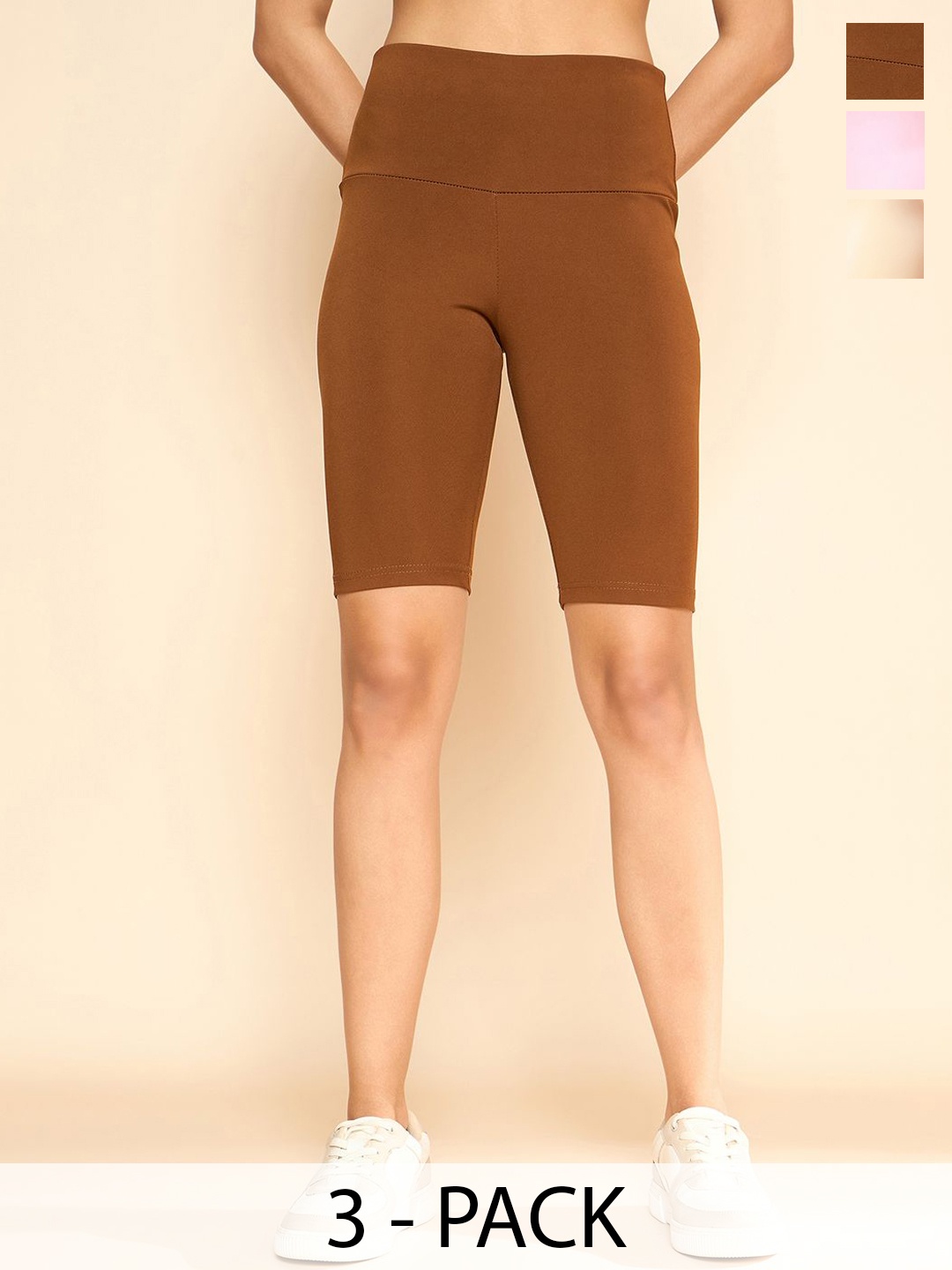 

COLOR CAPITAL Women Pack Of 3 High-Waisted Gym Tights, Brown