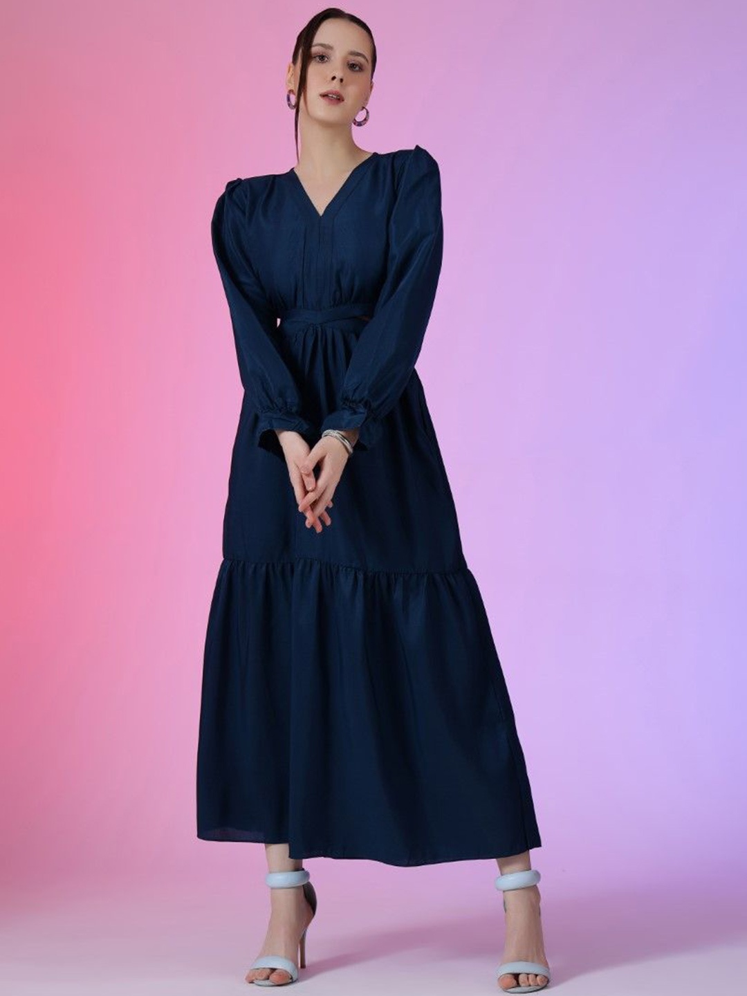 

Femvy Applique Crepe Fit & Flare Maxi Dress, Blue
