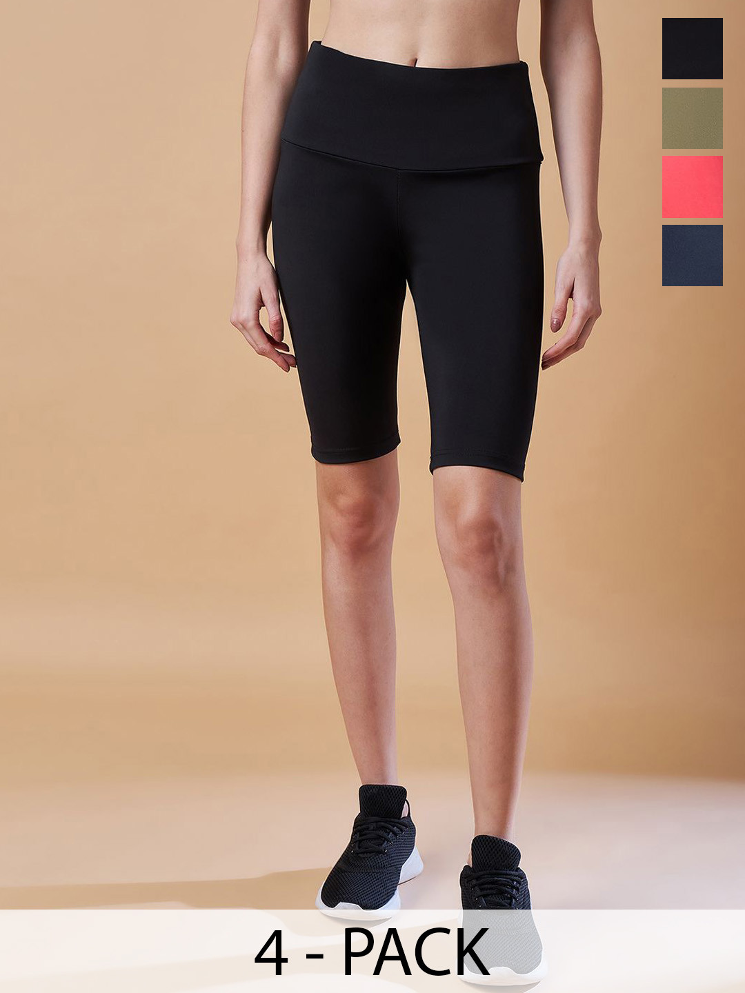 

COLOR CAPITAL Women Pack Of 4 High Rise Antimicrobial Cycling Tights, Black