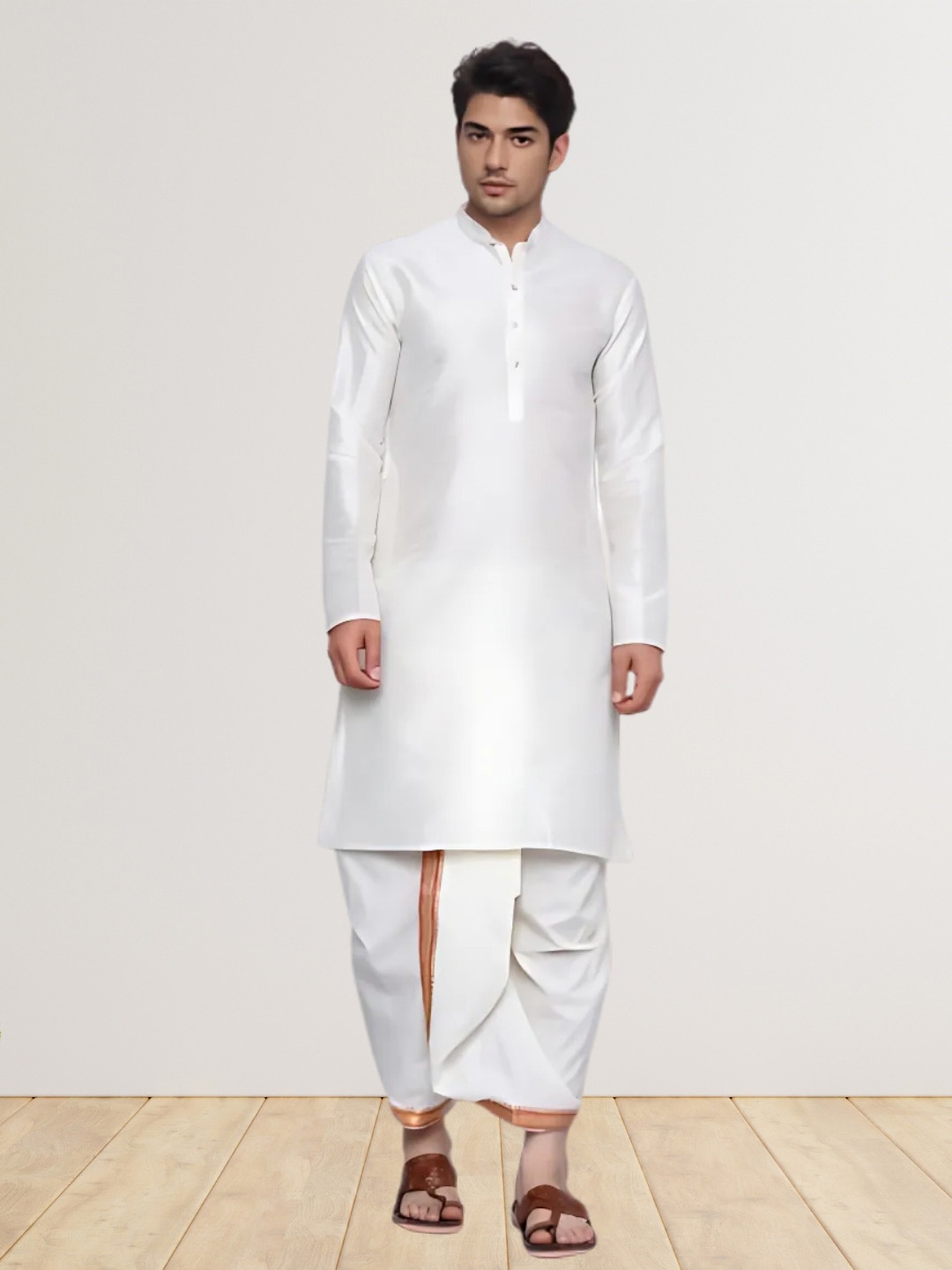 

DEVOILER Mandarin Collar Straight Kurta, White