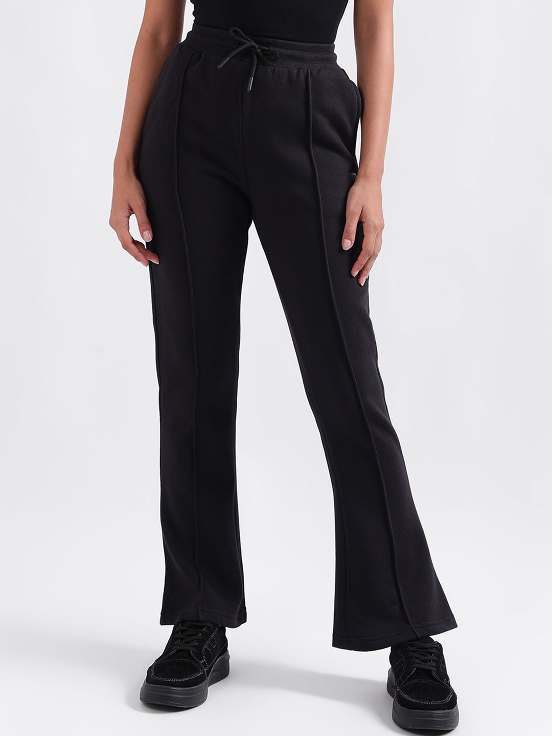 

ELLE Women Cotton Bootcut Track Pants, Black