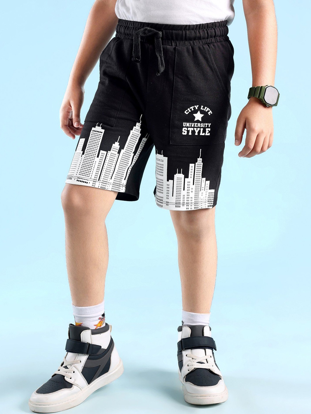 

Honeyhap Pack of 2 Boys Graphic Printed Regular Fit Shorts, Black