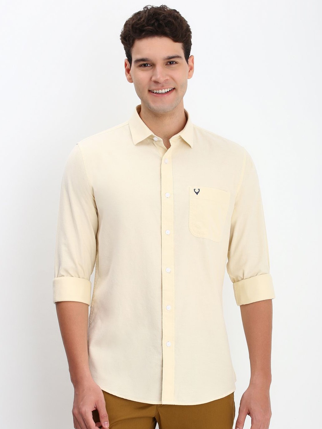 

Allen Solly Men Spread Collar Solid Cotton Slim Fit Casual Shirt, Beige