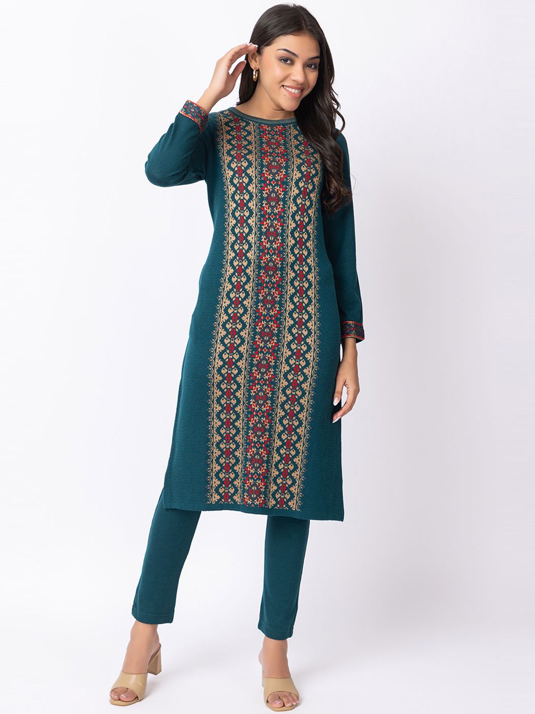 

KEIKO Ethnic Motifs Woven Design Acrylic Kurta, Teal