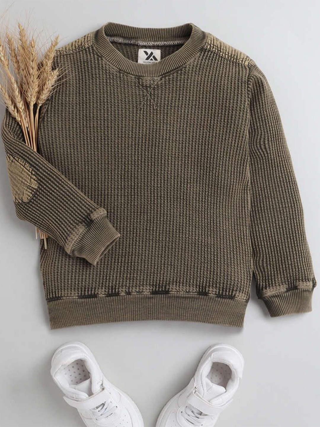 

Yellow Apple Boys Cable Knit Woollen Pullover, Olive