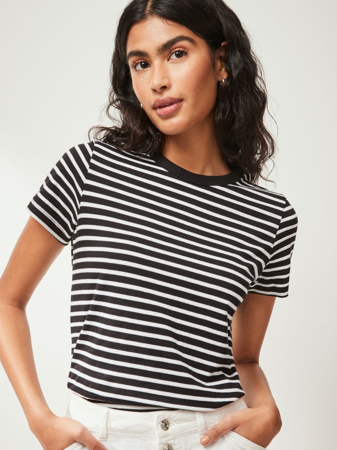 

NEXT Striped Pure Cotton T-shirt, Black