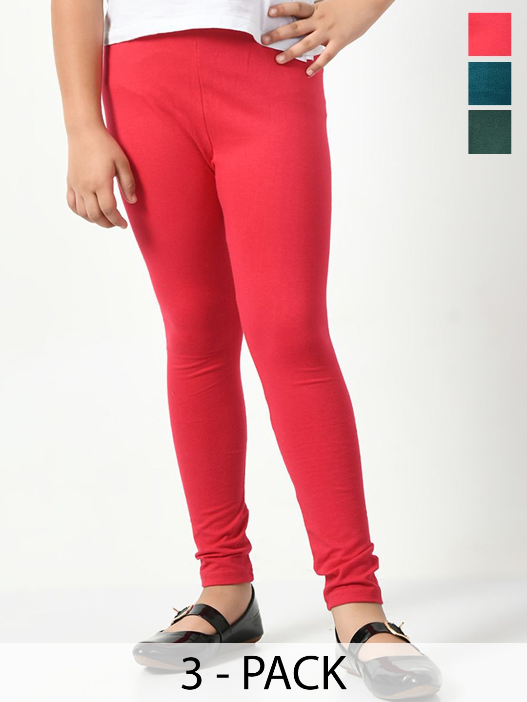 

KAYU Girls Pack Of 3 Ankle-Length Leggings, Red