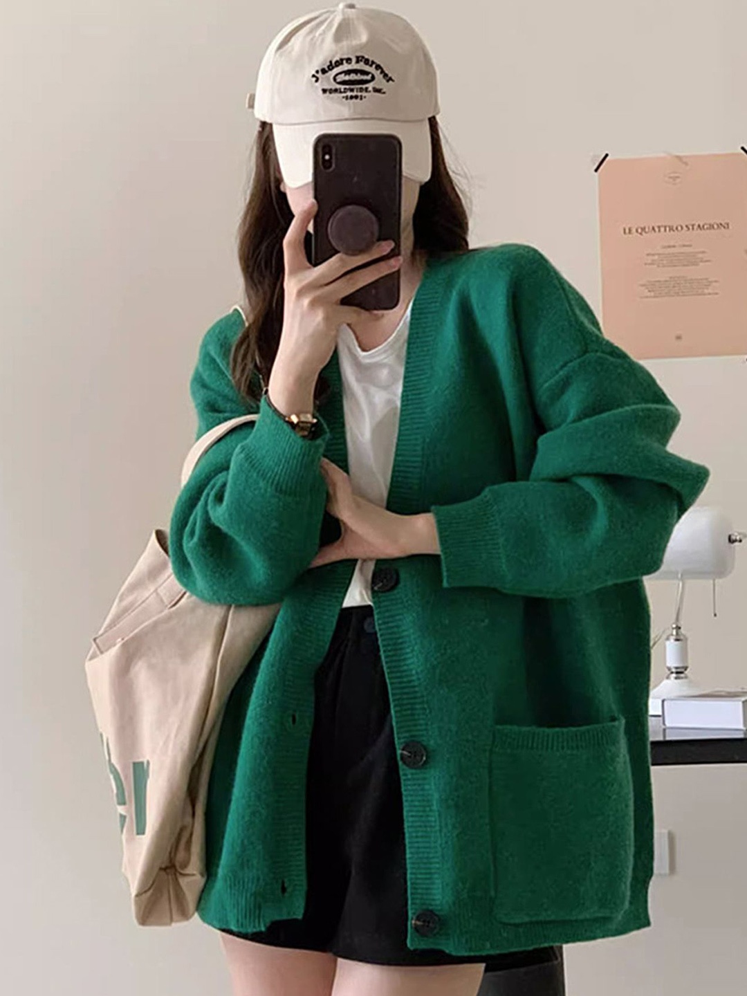 

LULU & SKY Women Solid V-Neck Cardigan Sweater, Green