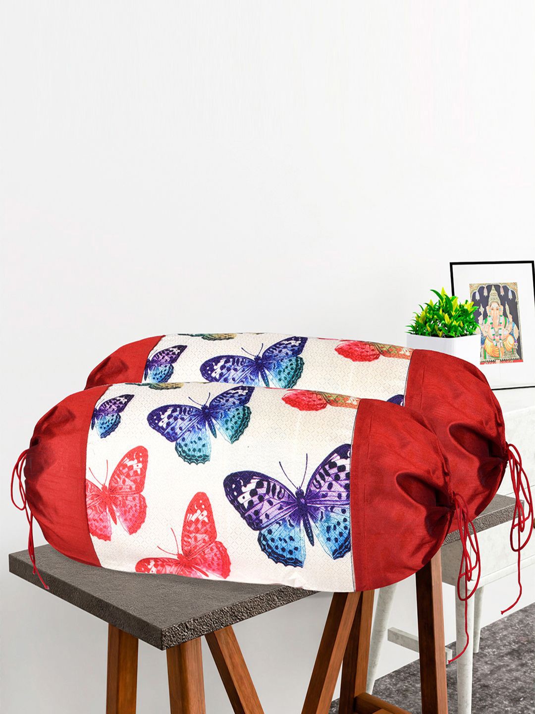 

Kuber Industries Red 4 Pieces Printed Cotton Bolster Covers