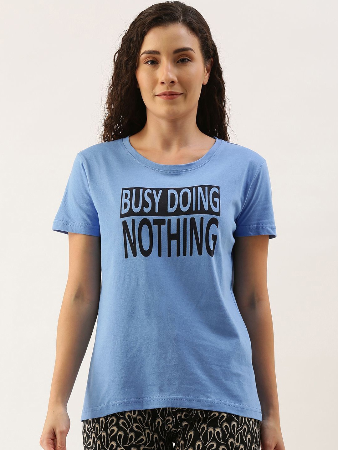 

Kryptic Women Printed Cotton Lounge T-Shirt, Blue