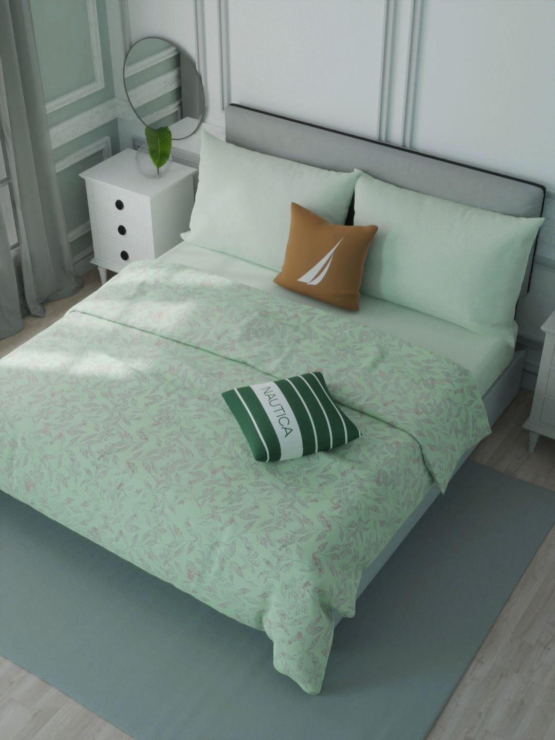

Nautica Green & Orange Floral AC Room 120 GSM Double Bed Dohar