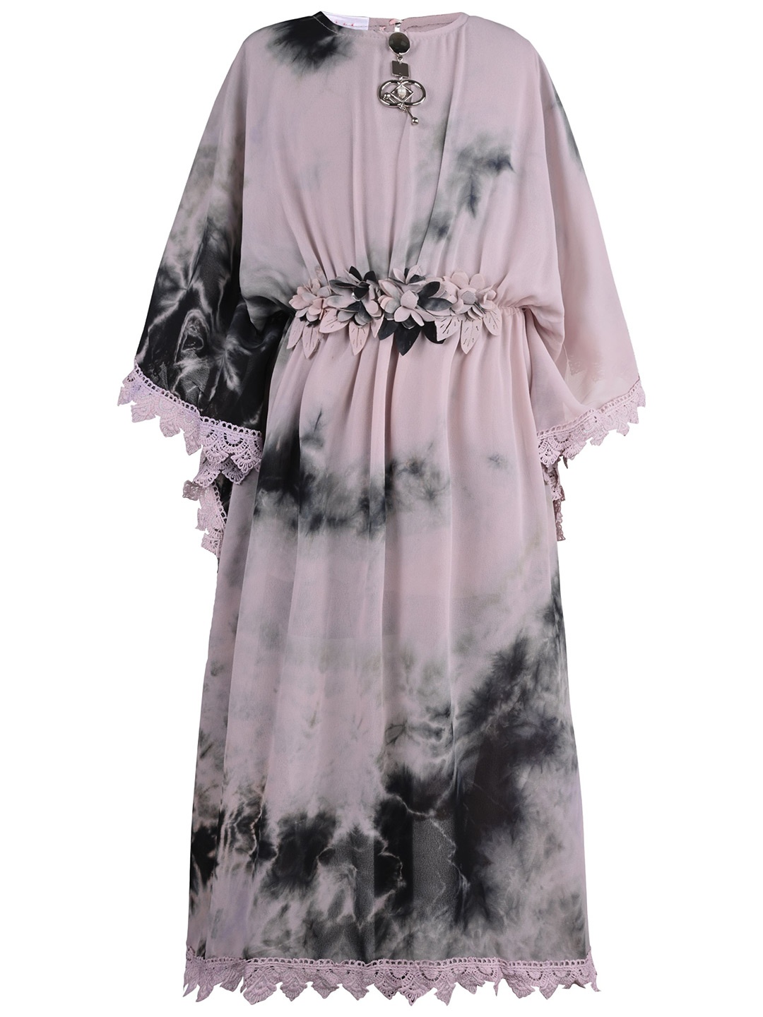 

Wish Karo Floral Flared Sleeve Georgette Fit & Flare Dress, Pink