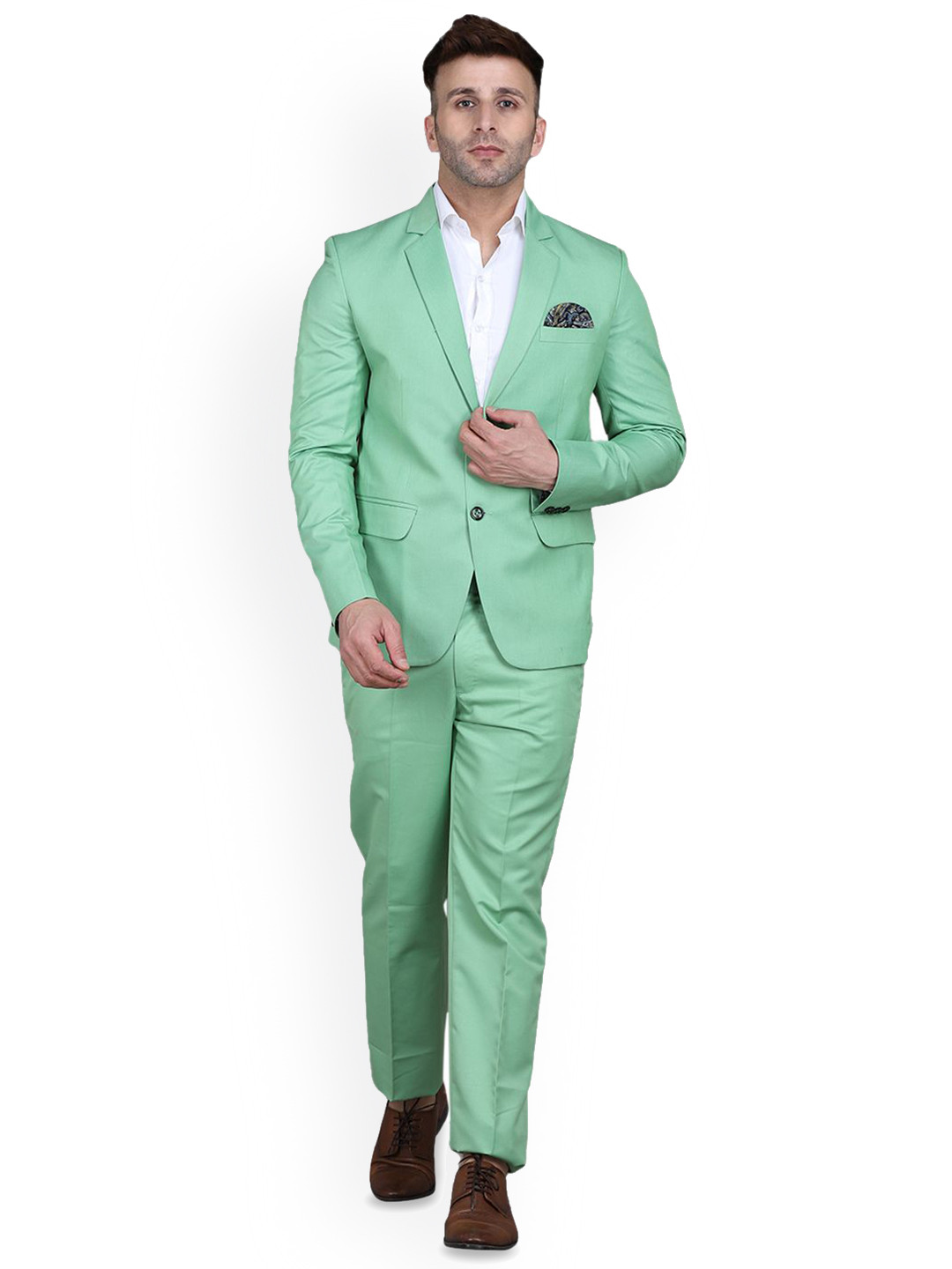 

REFULGENT Solid Notched Lapel Collar Single-Breasted Two-Piece Party Suit, Green