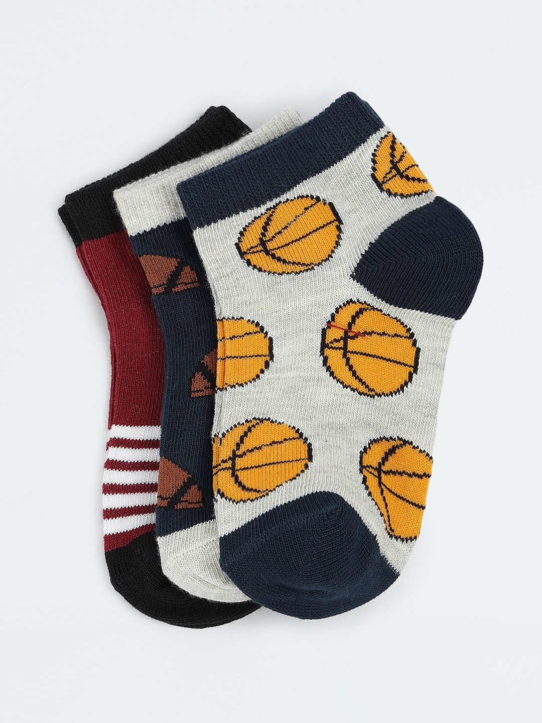 

max Kids Boys Pack Of 3 Patterned Ankle-Length Socks, Grey