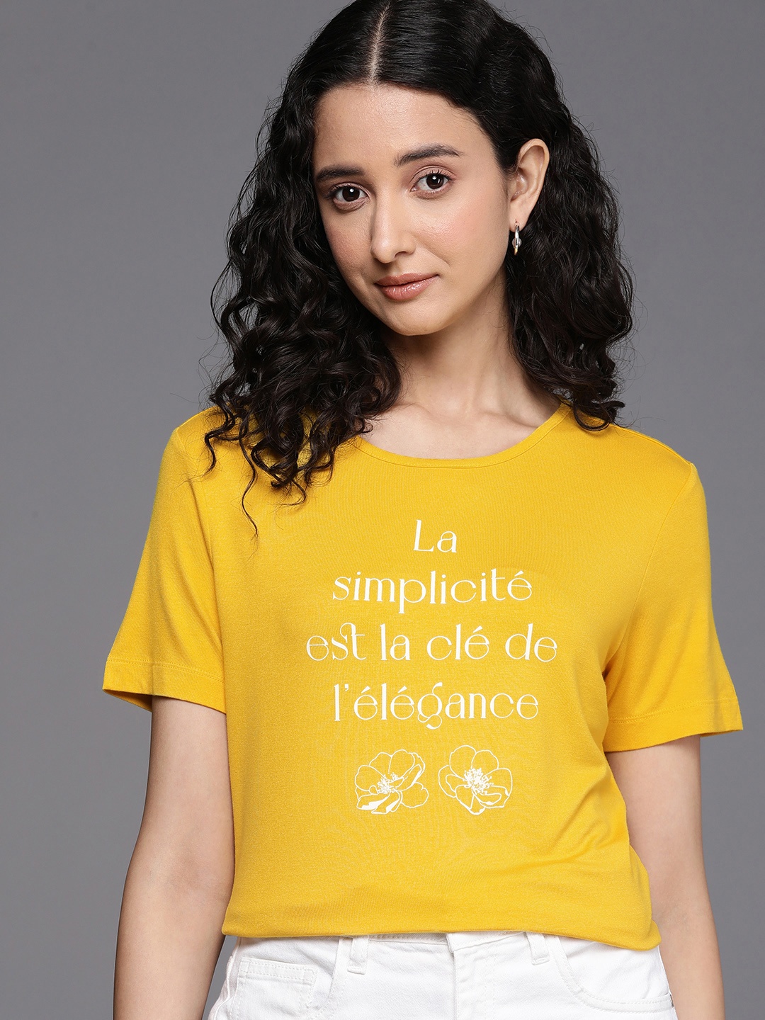 

DOROTHY PERKINS Women Typography Printed Longline T-shirt, Yellow