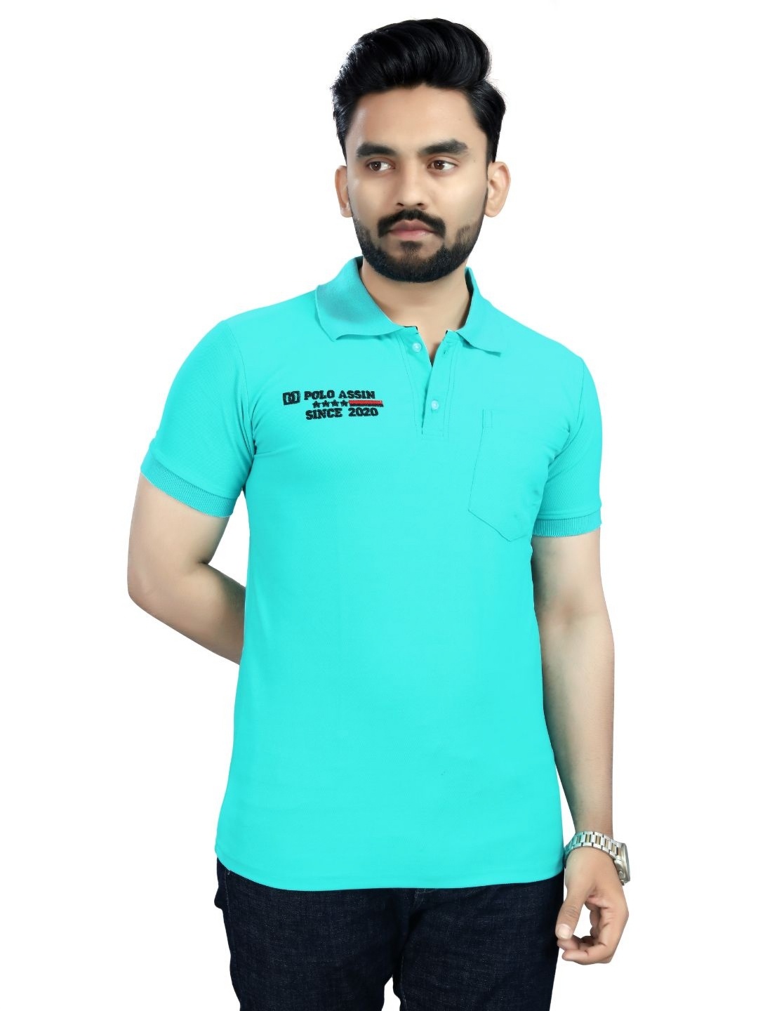 

DYRECTDEALS Men Solid Polo Collar T-shirt, Sea green