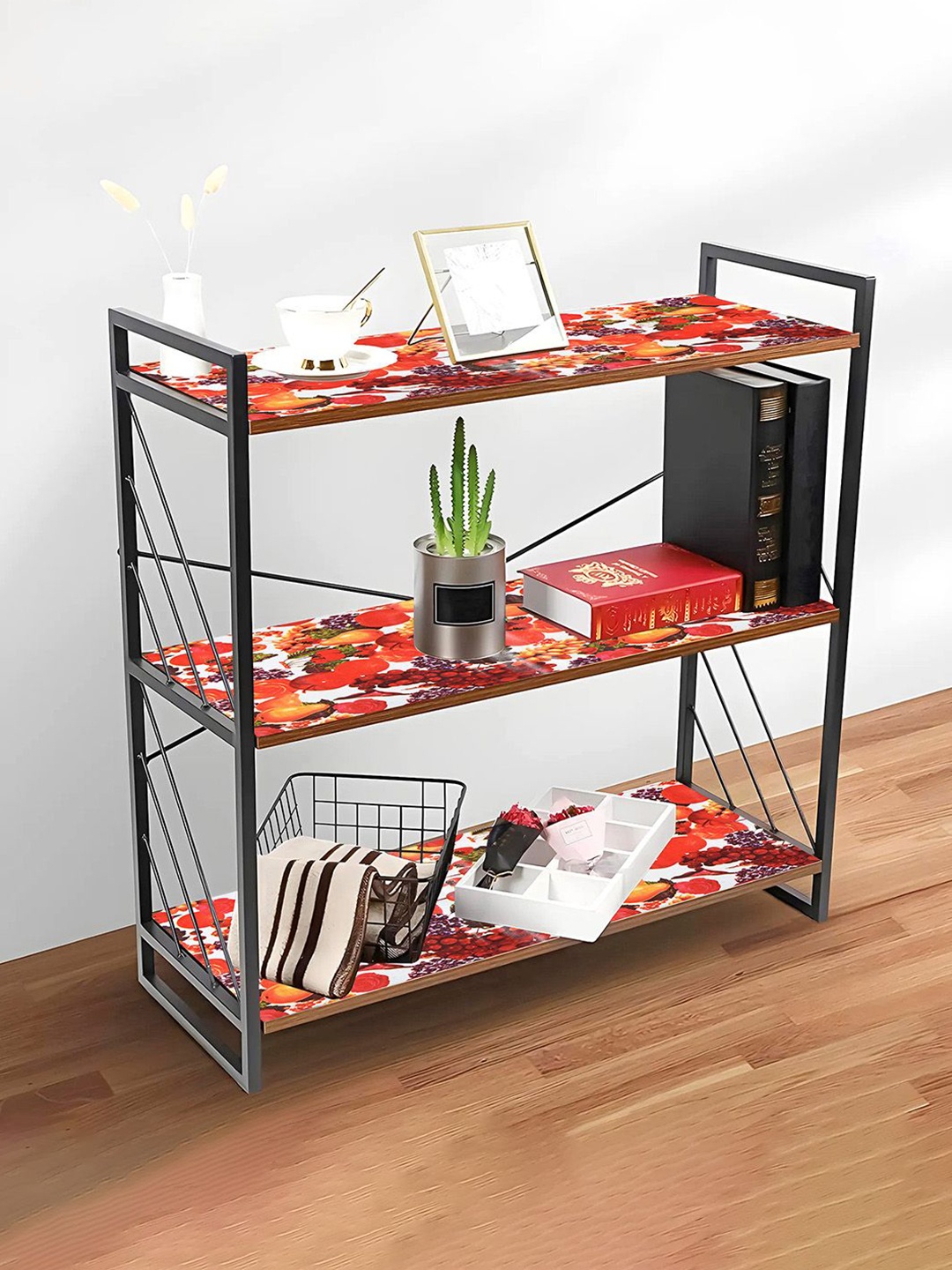 

Kuber Industries Red & White 3 Pieces Shelf Liner Organisers