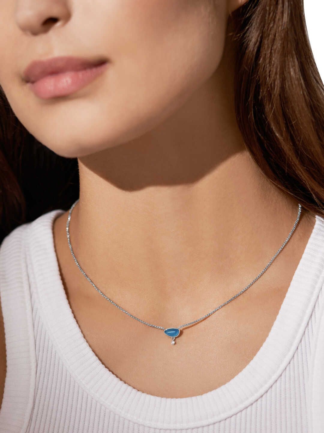 

SKAGEN Stainless Steel Geometric Sea Glass Pendant with Chain, Silver
