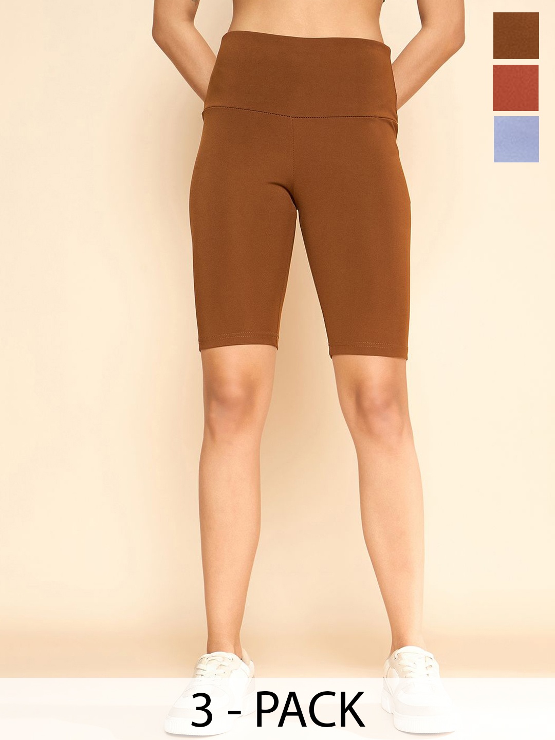 

COLOR CAPITAL Pack Of 3 High Rise Above Knee Gym Tights, Camel brown