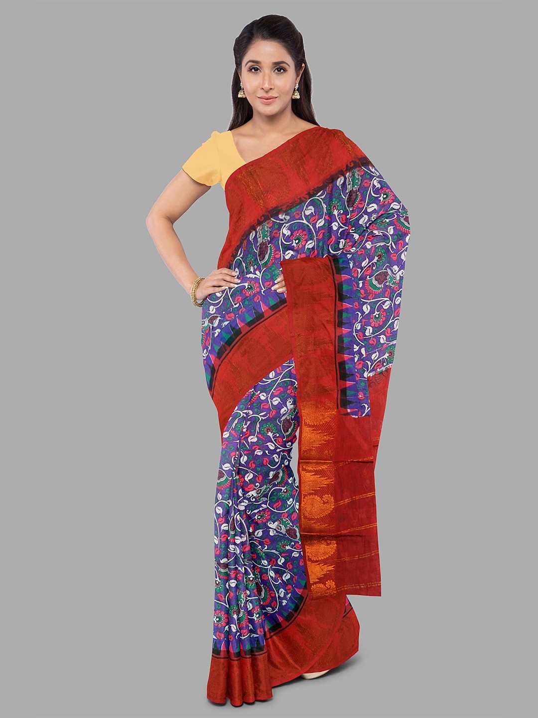 

The Chennai Silks Kalamkari Zari Pure Cotton Sungudi Saree, Maroon